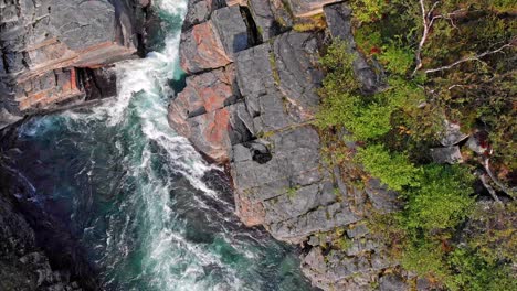 Aerial:-river-in-abisko-national-park,-in-northern-Sweden