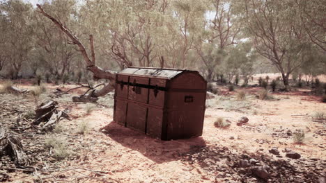 closed wooden treasure chest on sandy beach