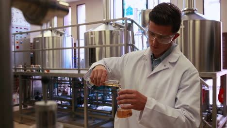 brewery worker checking the product