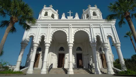 low angle view of the historic sacred heart catholic church on galveston island, texas