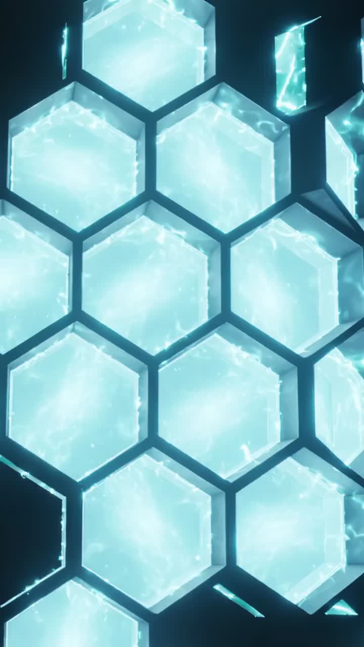Vertical video: Shifting camera revealing honeycomb panel in studio exposing pulsing cyan vents