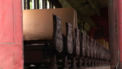 passenger seats in an abandoned railcar