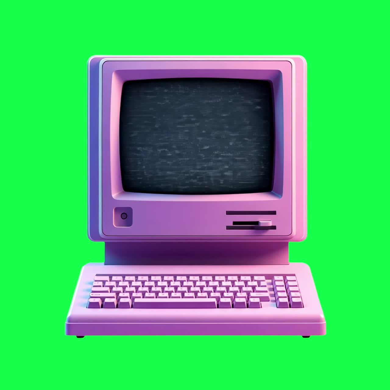 Retro computer med levende farveanimation, gennemsigtig 4K-video, green screen