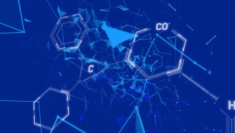 Animation-of-chemical-formula-over-network-of-connections-on-blue-background