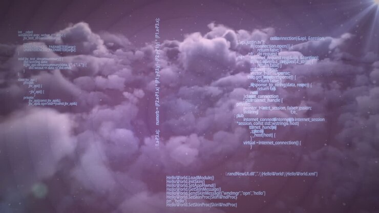 Animation af databehandling over skyer på sort baggrund