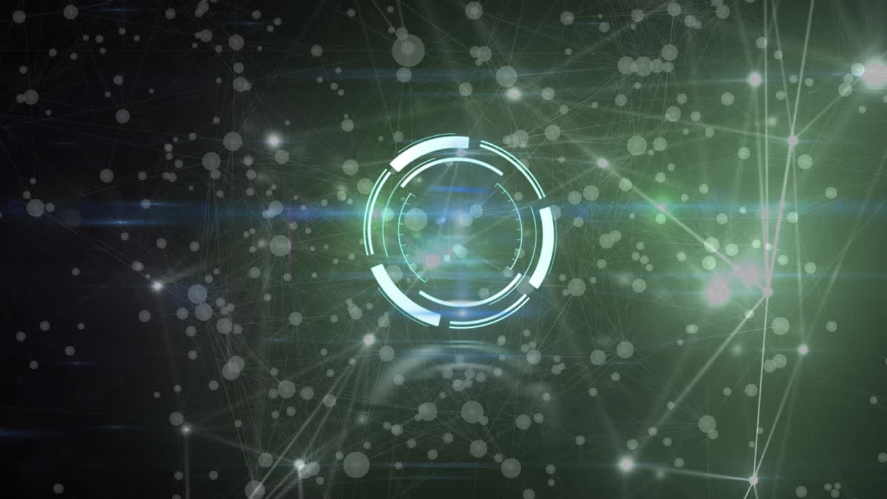 animación del escaneo del alcance a través de una red de conexiones y puntos brillantes