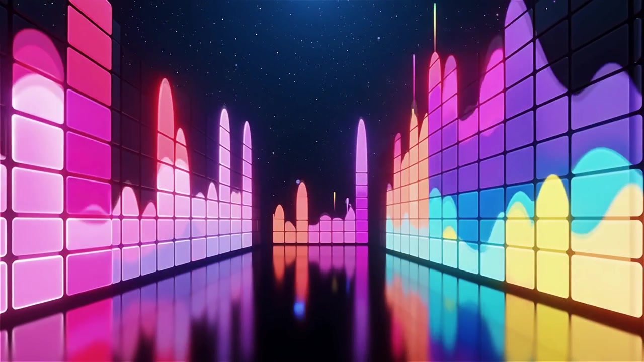 Futuristisk regnbuefarvet neon musik equalizer visualisering baggrund.