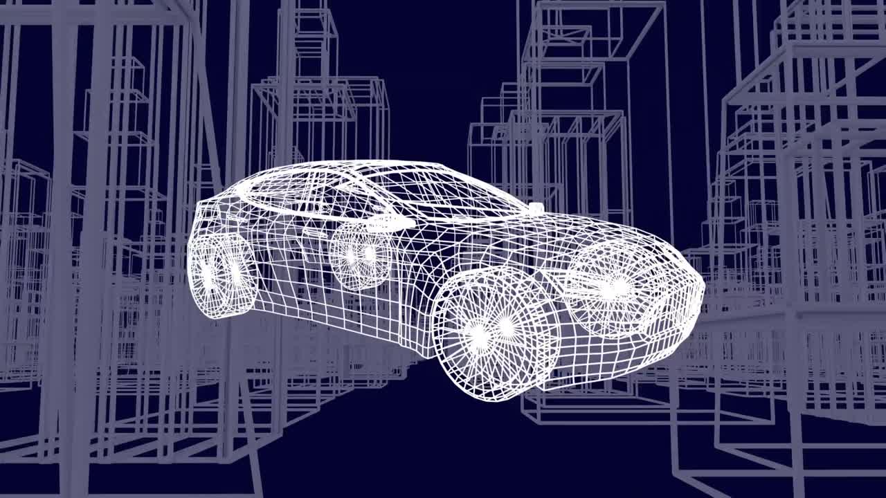 3d 자동차 드로잉 및 도시 풍경의 움직이는 드로잉의 애니메이션