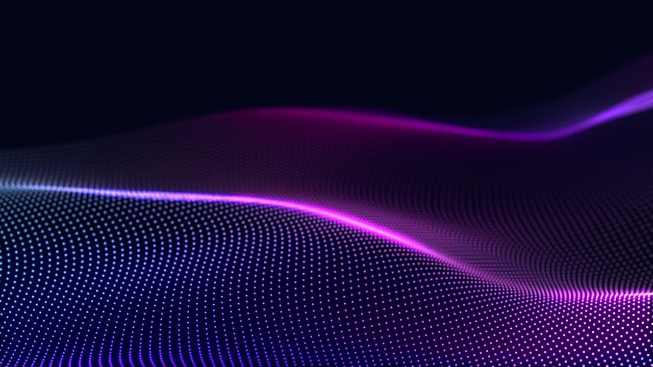 Dynamic wave of color particles. Digital technology background. 3d rendering. Seamless loop. 4k