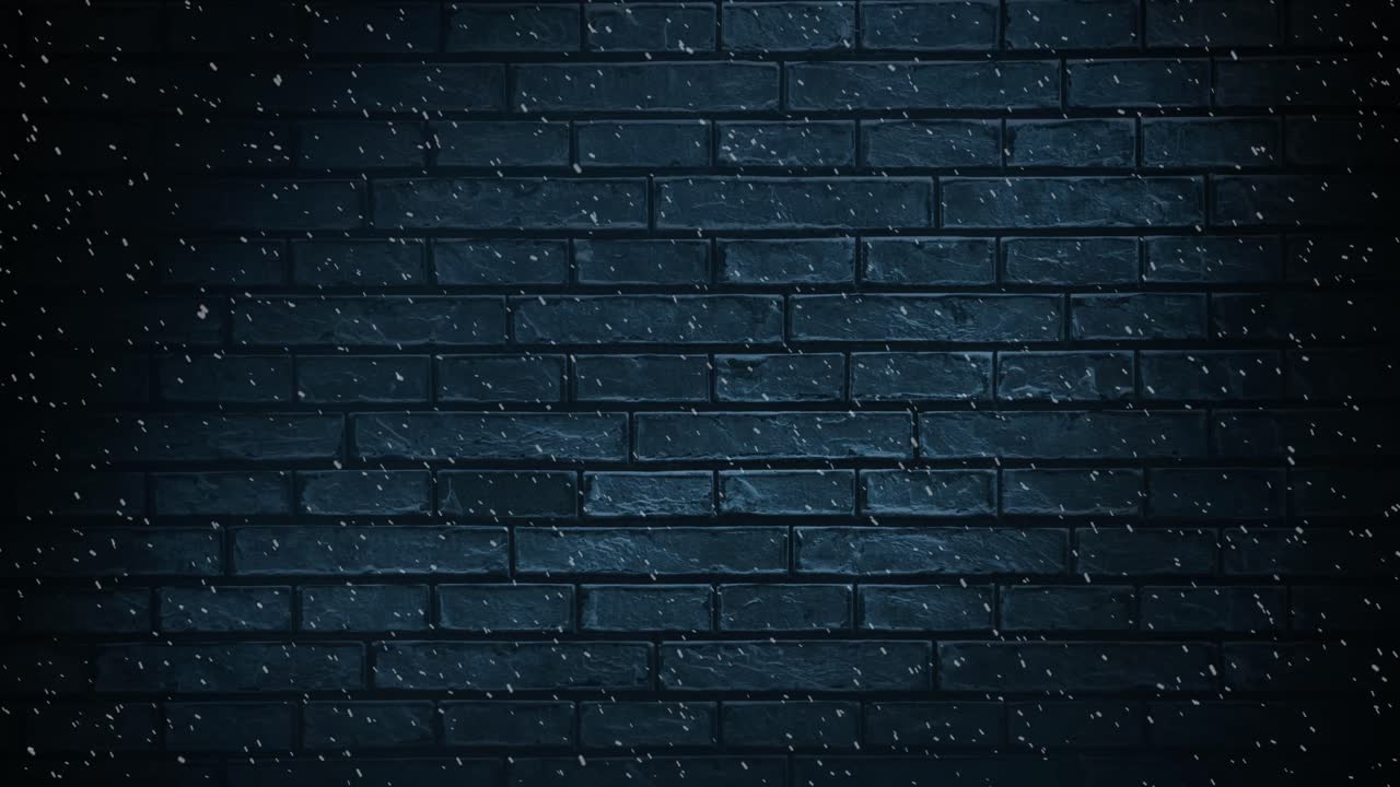 animación de un paisaje de invierno con nieve cayendo sobre una pared de ladrillo