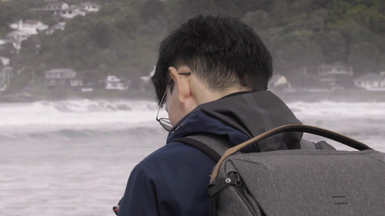 Fotografo malese a Lyall Bay a Wellington, Nuova Zelanda - Primo piano
