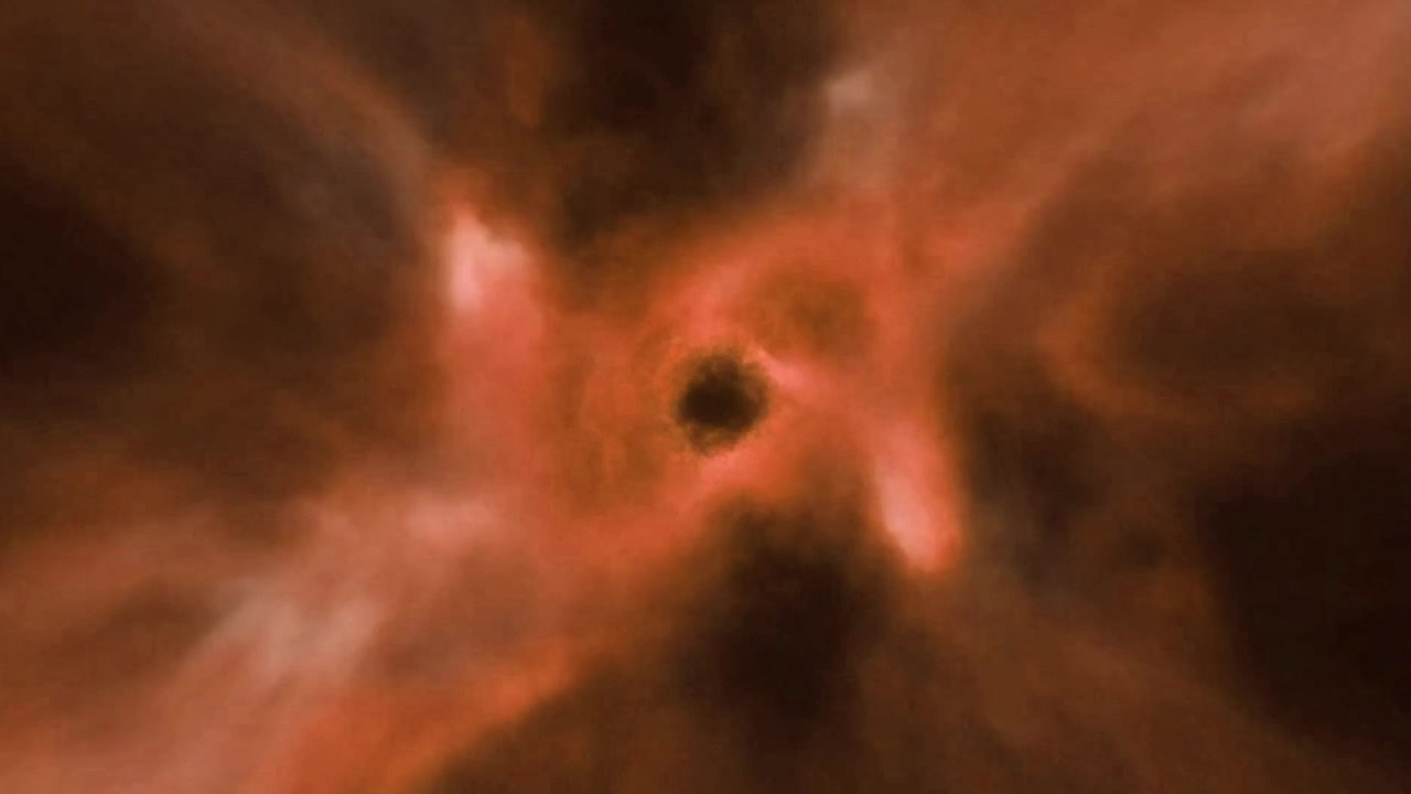 Abstract Animation of a Glowing Orange Wormhole Tunnel