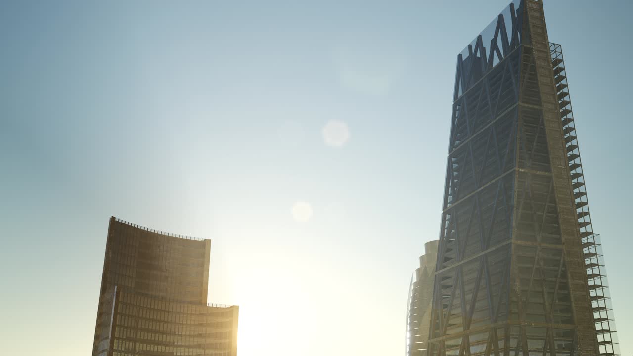 해가 지는 도시 초고층 건물과 함께 도시 스카이라인