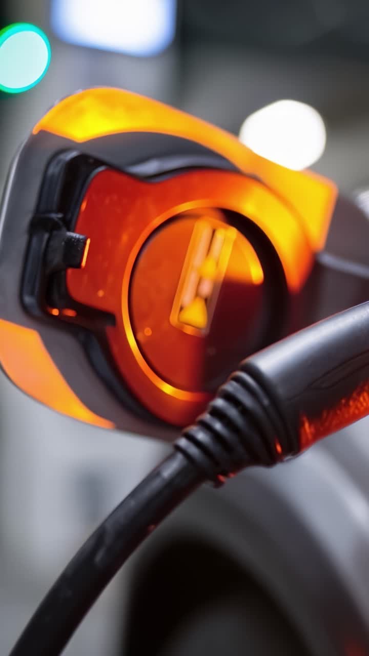 Close-up View of an Electric Vehicle Charging Port with Illuminated Connector and Detailed Design Featuring a Sleek Metallic Finish and Intricate LED Lighting