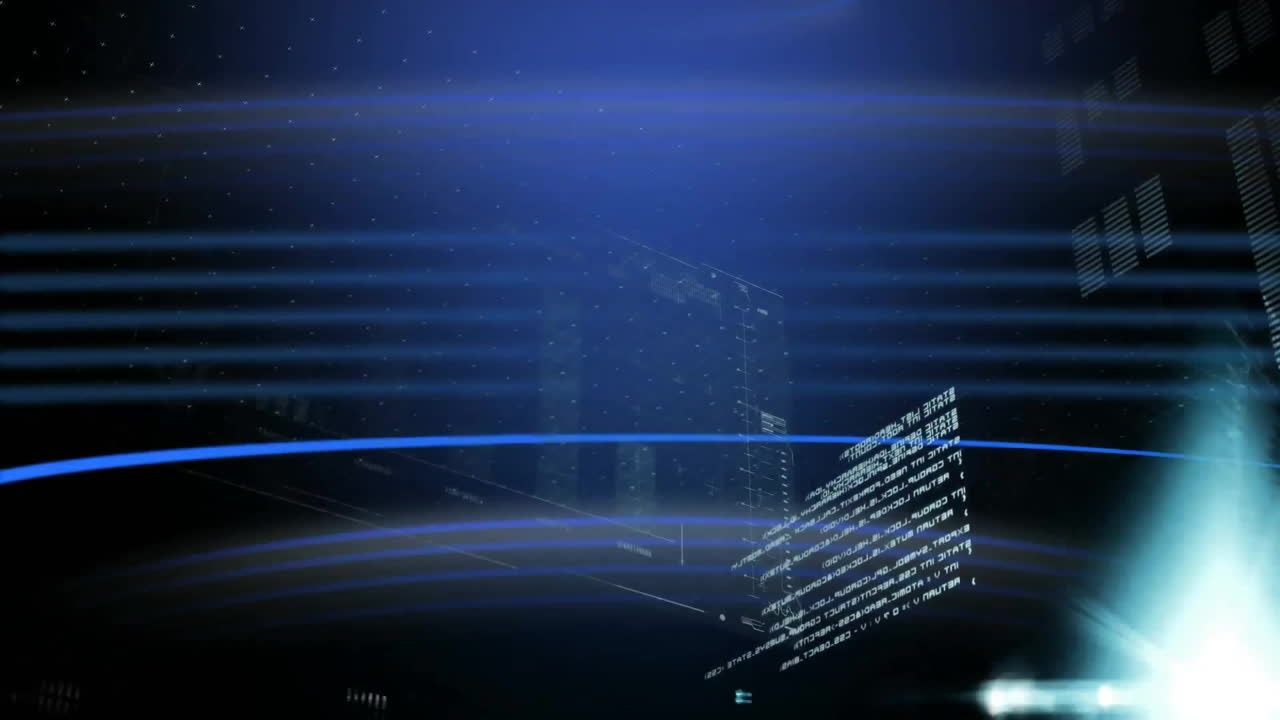 Animation of financial data processing on black background
