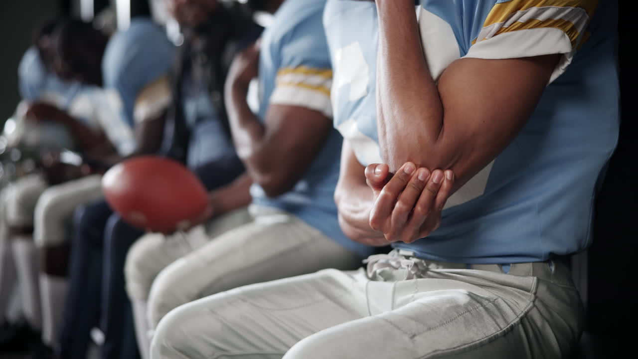 Football players in locker room