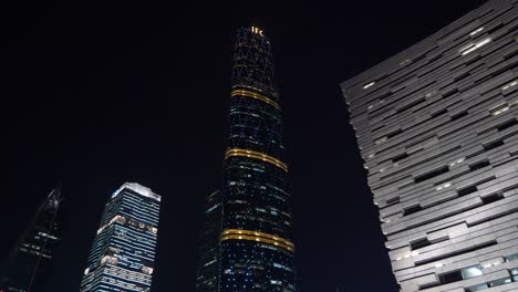 night illuminated guangzhou city downtown famous skyscrapers up view 4k china