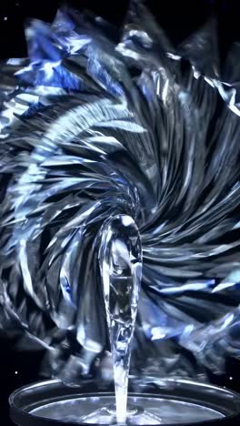 dynamic liquid stream with swirling metallic reflection