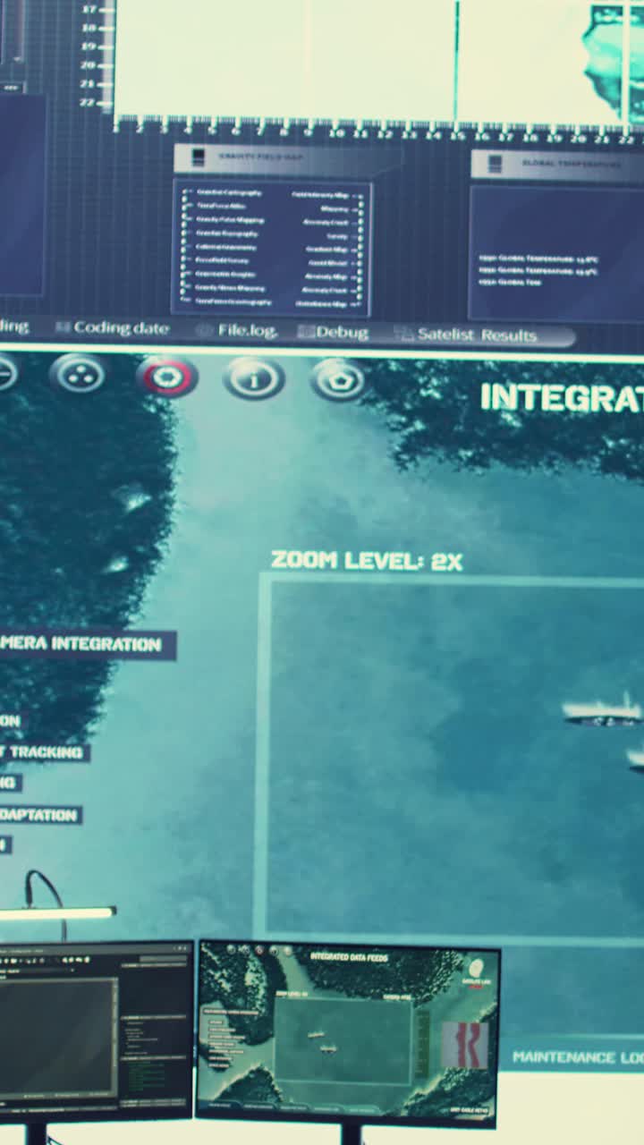 Dataskjermer som viser satellittovervåkingsdata på et kontor