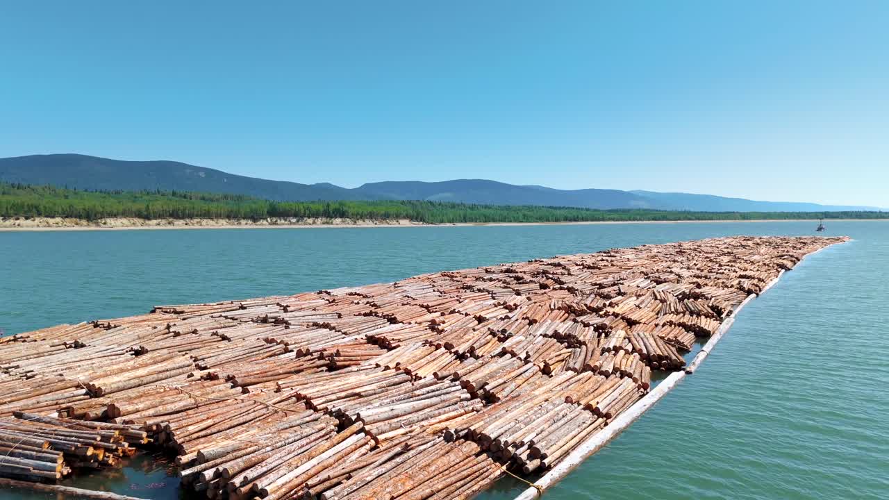 Explore striking drone footage of logging and deforestation, featuring a tugboat navigating through a vast forest landscape, highlighting environmental change and industry impact.