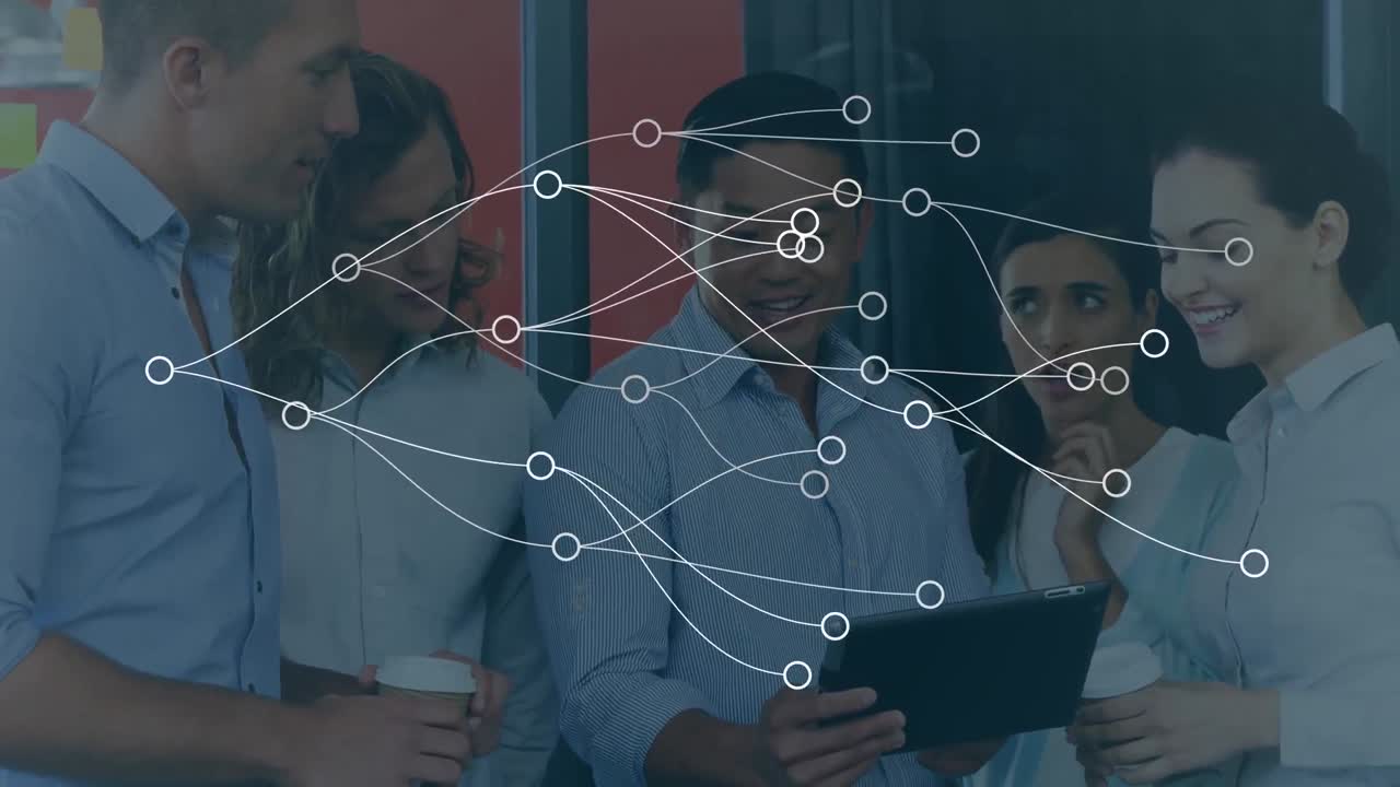 animación de la red con puntos sobre diversas personas de negocios en la oficina