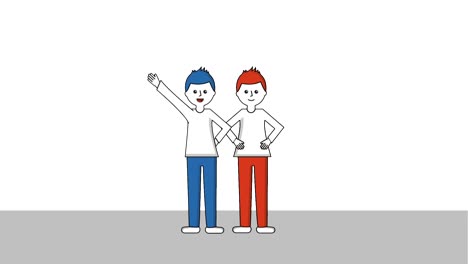 man talking and other character hand up