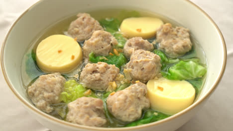 homemade clear soup with tofu and minced pork bowl