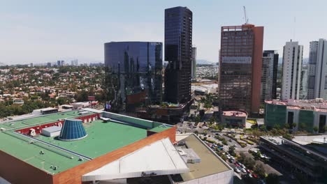 Black-high-Rise-Buildings-of-Andares-Business-Center-in-Guadalajara,-Jalisco,-Mexico-Aerial