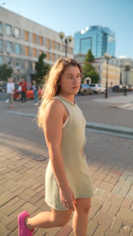 woman walking in city street