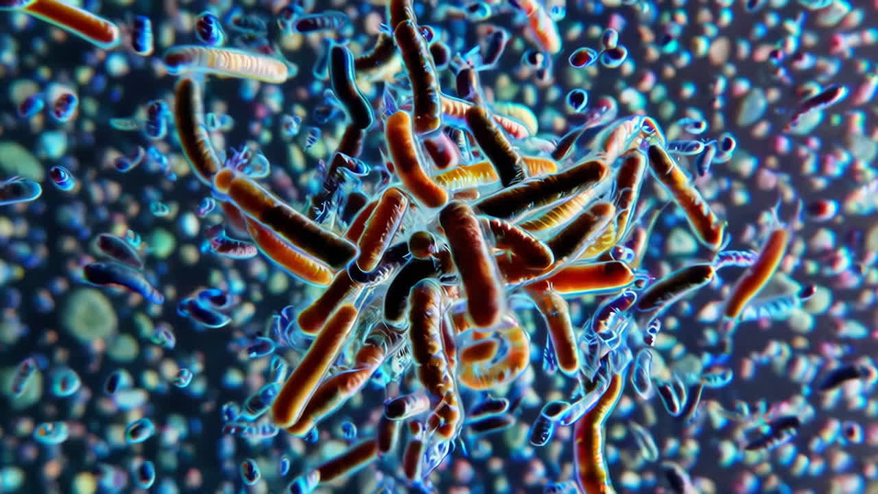 Microscopic view of various microorganisms or bacteria