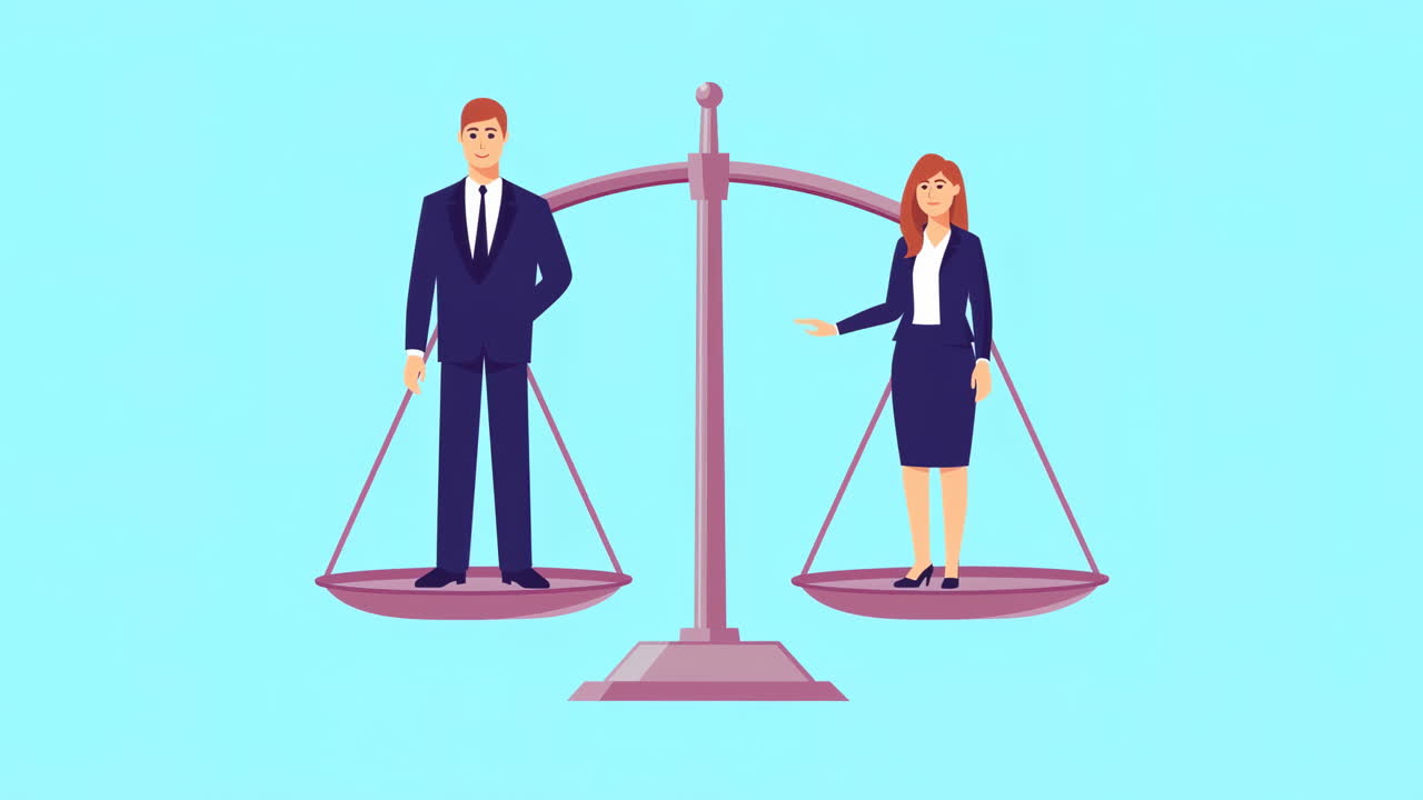 Uomo e donna animati su una bilancia che rappresenta l'uguaglianza