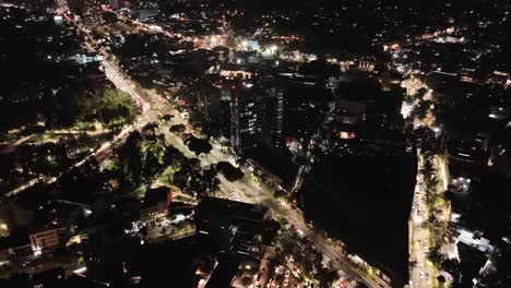 aerial view of cdmx streets and traffic at night, mexico