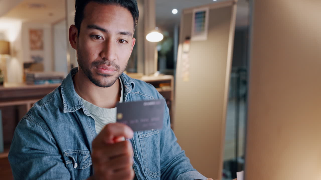 Business man, credit card and office for night