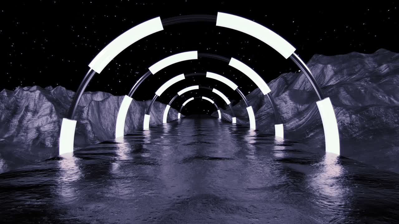 3d fondo abstracto de corredor de ciencia ficción. escena de paisaje extraterrestre. tecnología futurista abstracto vj sin costuras para títulos tecnológicos y fondo.