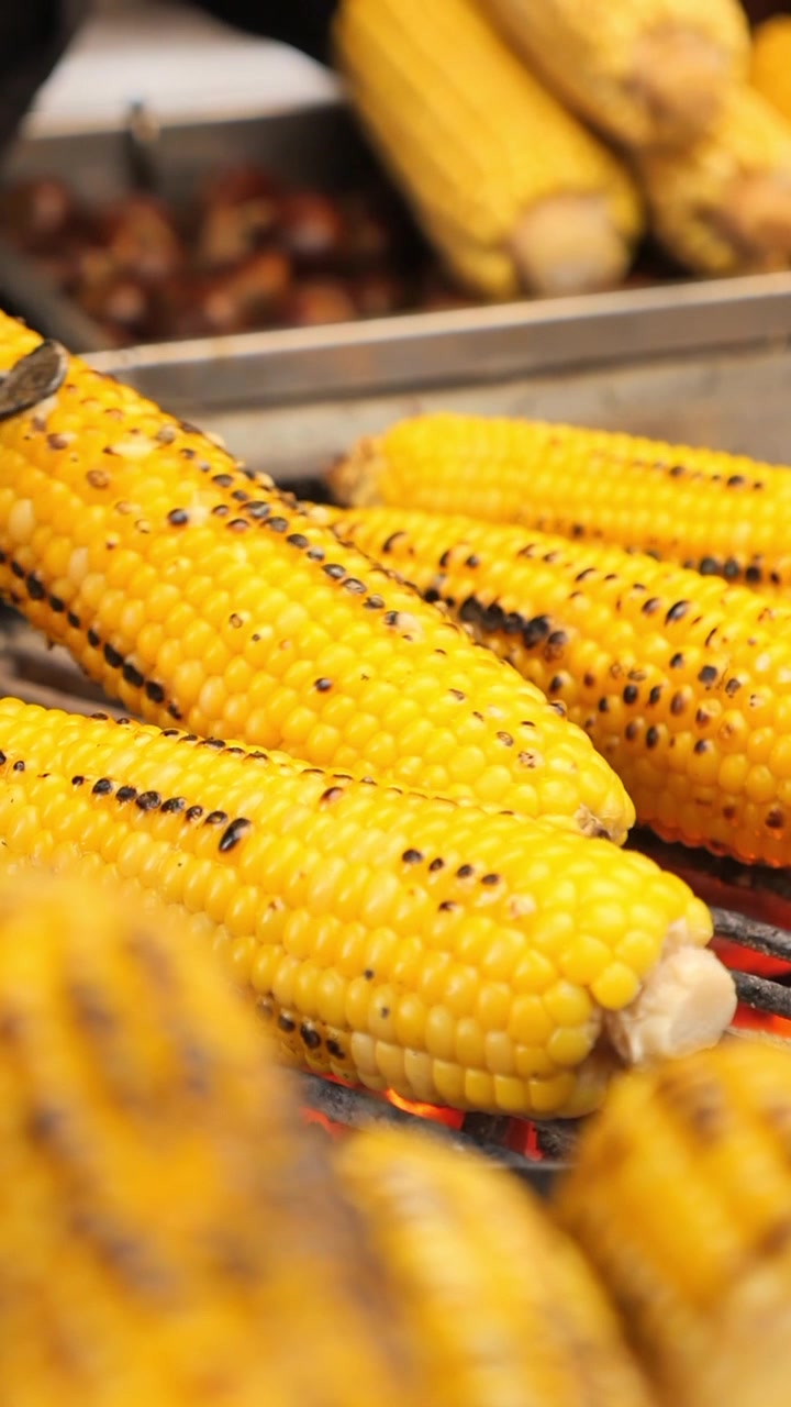 Fresh Corn on the Cob Grilling on Charcoal