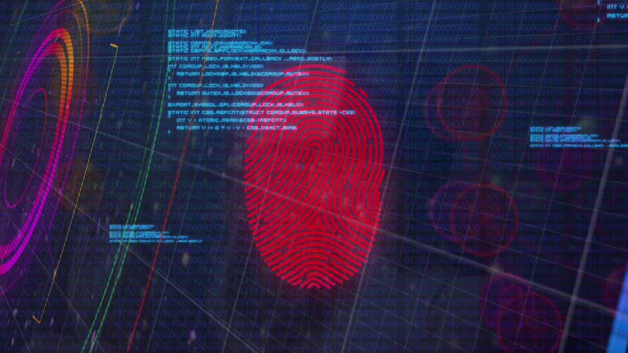 Animation of data processing over blue background