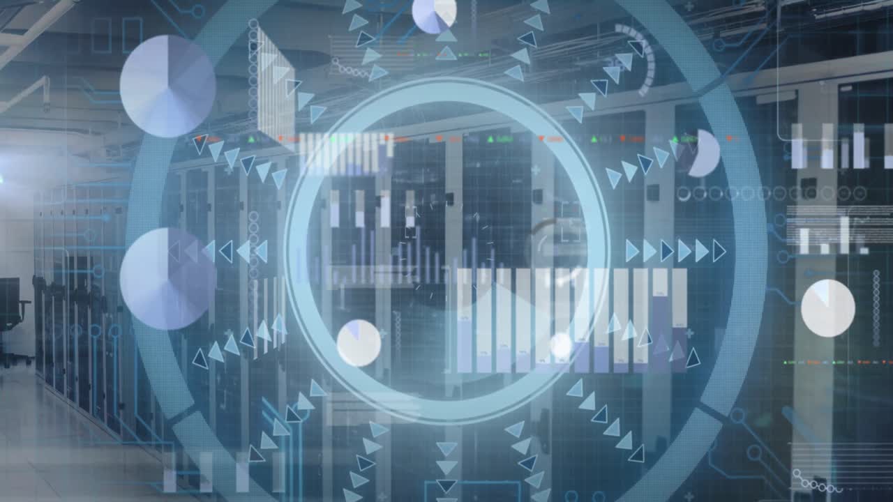 Animation of scope scanning with data processing over server room