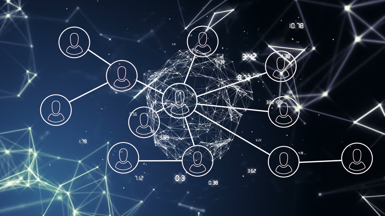 Animation of network of connections with people icons over globe