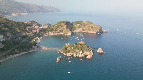 beautiful aerial view above isola bella - sicilian tourist destination