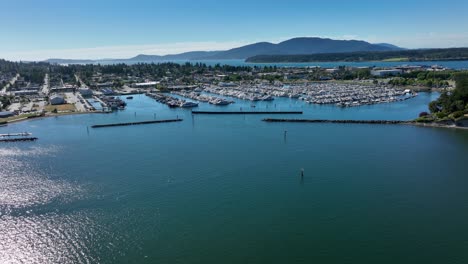 Aerial-shot-flying-into-the-safety-of-the-Anacortes-boat-marina