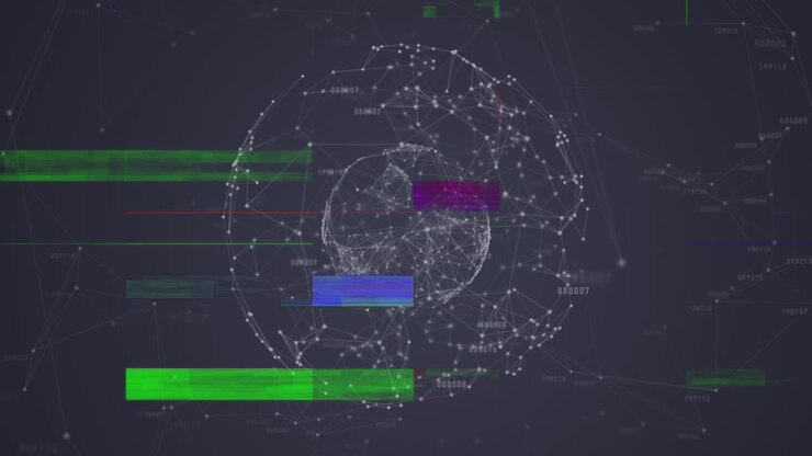 Animation of data processing over blue background