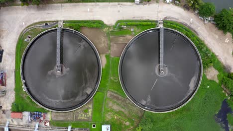 aerial view flying over wastewater treatment plant