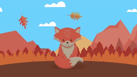 hello animación de otoño con zorro en el campamento