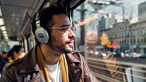 Man Listening to Music on a Train
