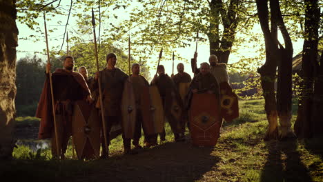 ancient roman soldiers reenactment in a forest