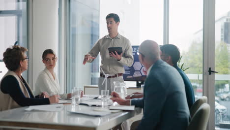 business meeting and presentation with diverse team