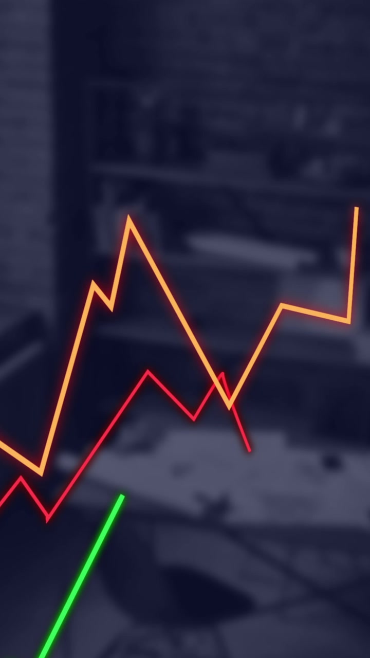 Animation of financial data processing over empty office