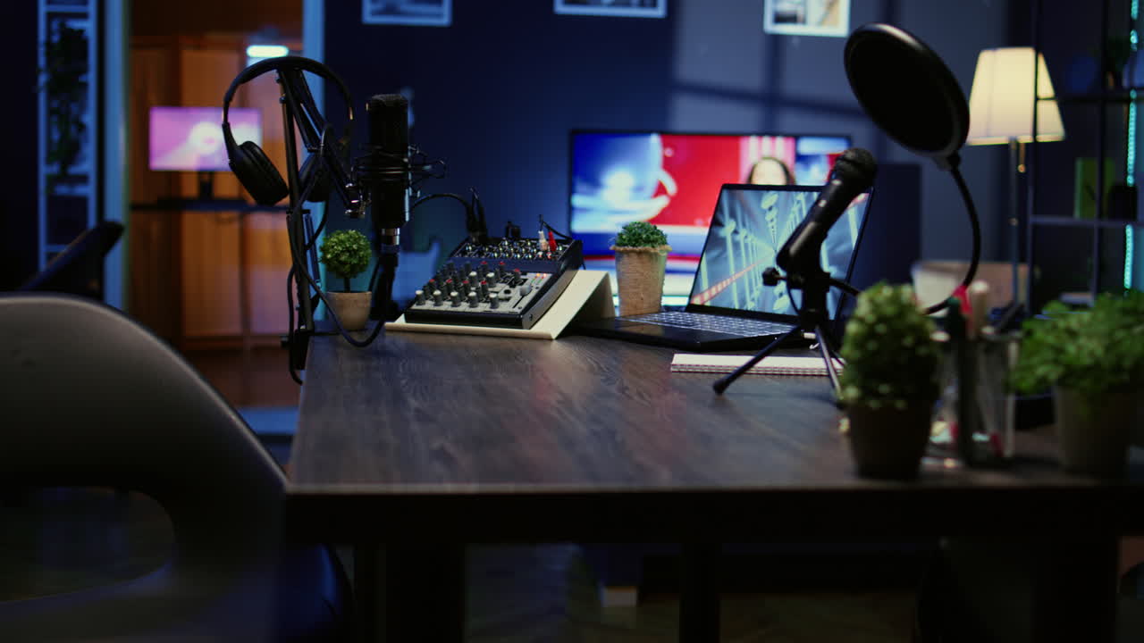 Audio equipment used for podcasts, vlogging and livestreams on internet channel.