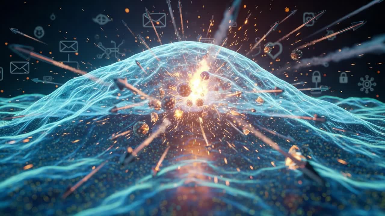 A Stunning Visualization of a Digital Explosion, Representing the Convergence of Technology and Data, Creating a Dynamic Wave of Innovation and Information Flow