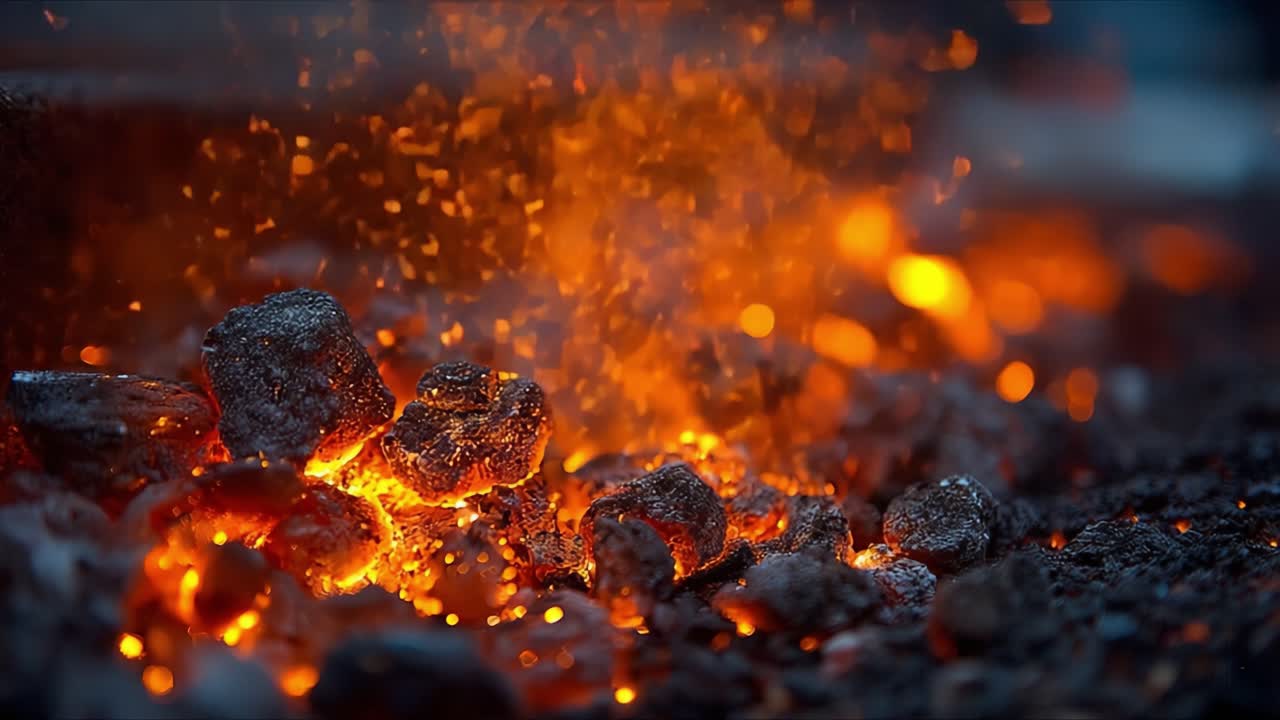 Captivating Glimpses of Fiery Embers Sparkling with Energy and Heat, Transforming Solid Matter into a Dazzling Display of Flames and Radiance